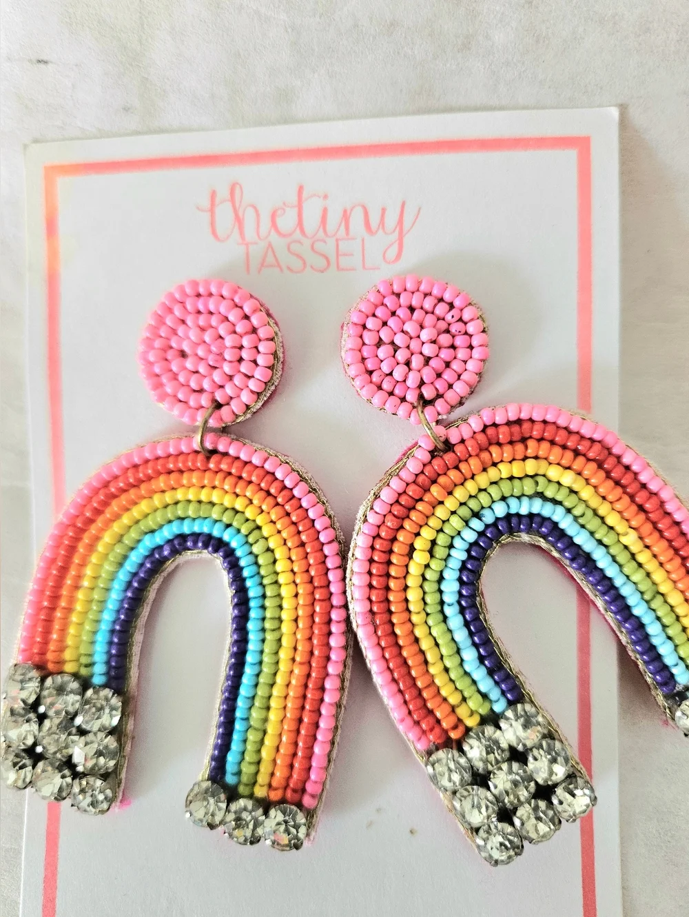Rainbow Beaded Rhinestone Pierced Earrings NWT